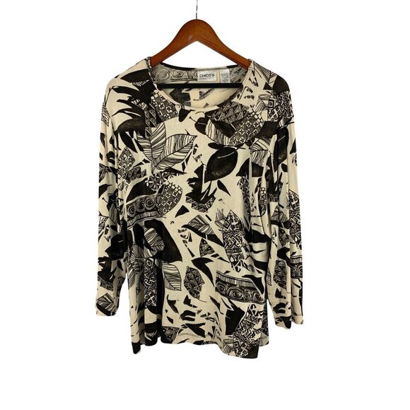 Chicos Travelers Leaf Print Top Size 3 Acetate/Spandex - Picture 1 of 4